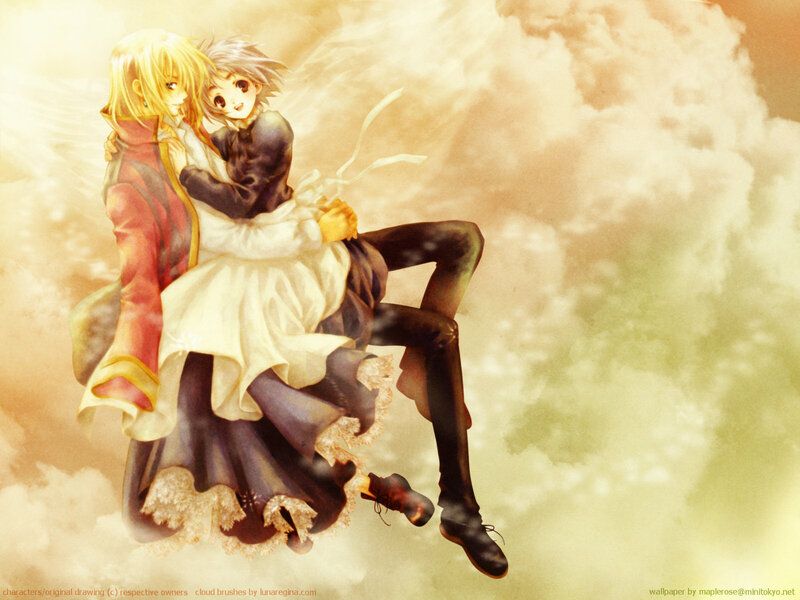 anime couple in clouds