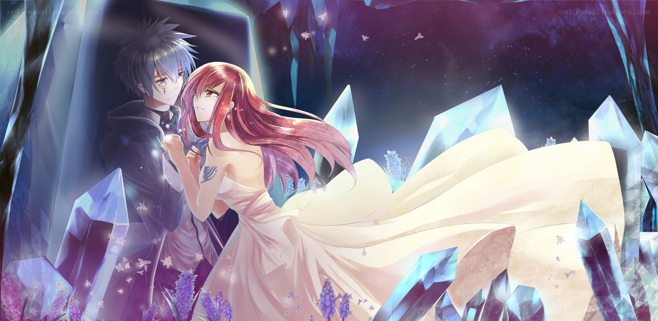 Anime couple in crystal cave