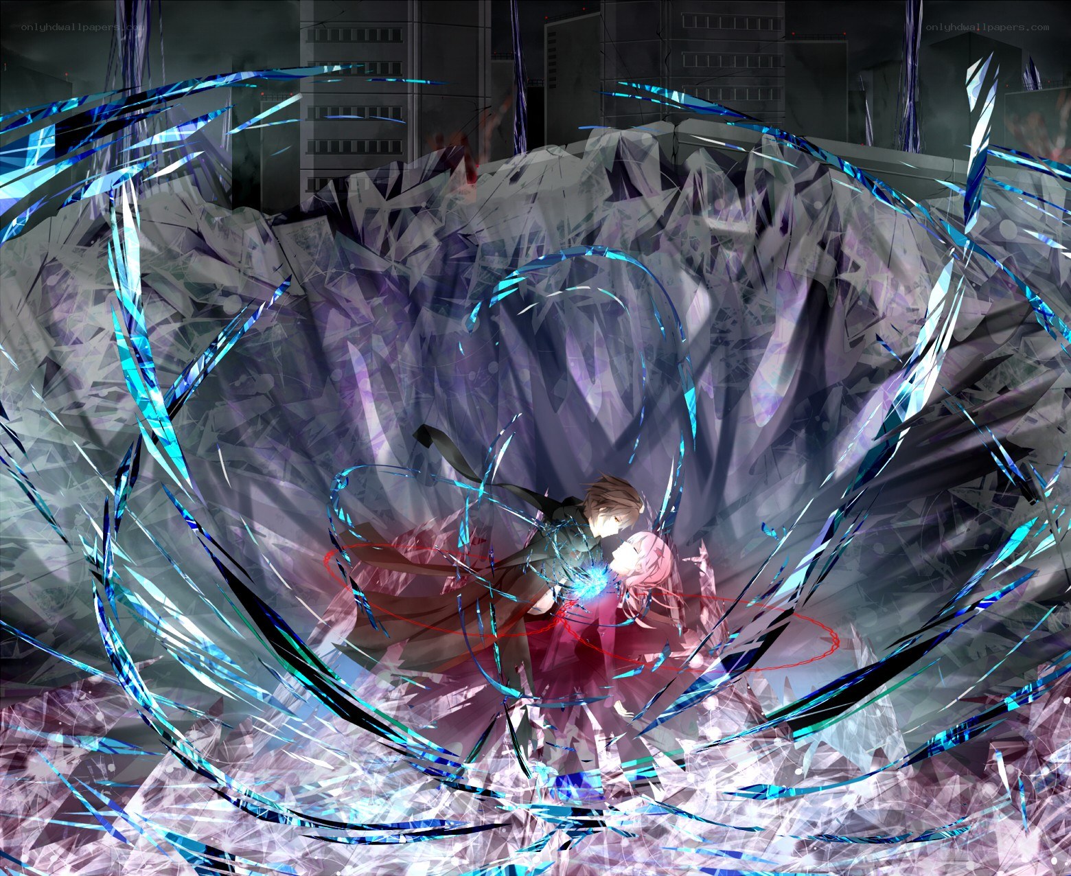 Anime couple in crystal storm