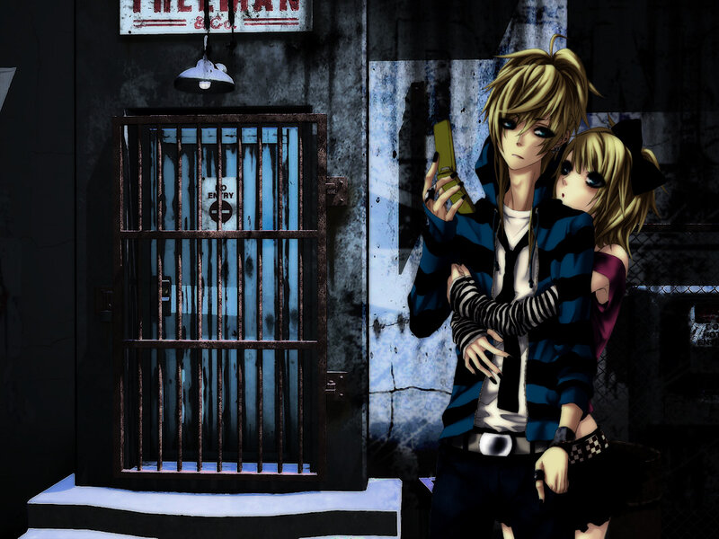 anime couple in dark alley