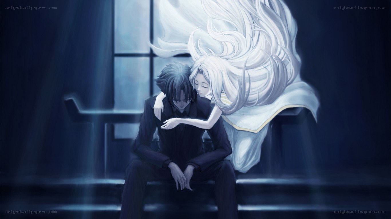 anime couple in dark room
