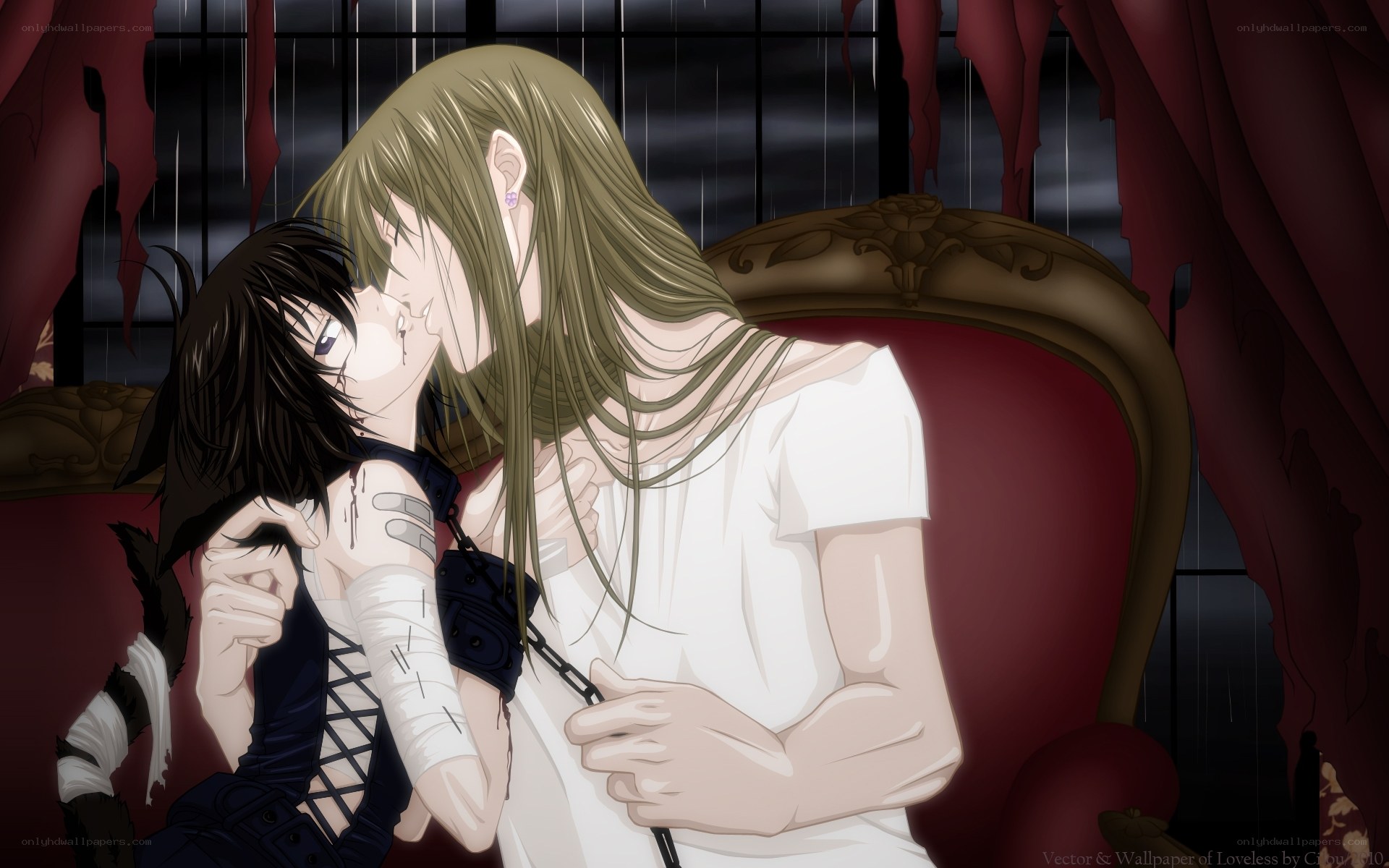 anime couple in dark room