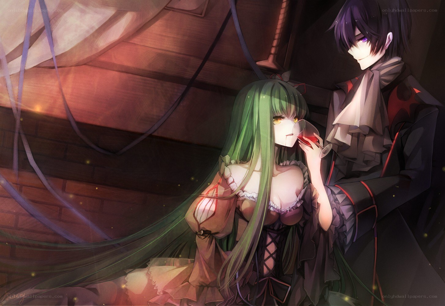 Anime couple in dim light