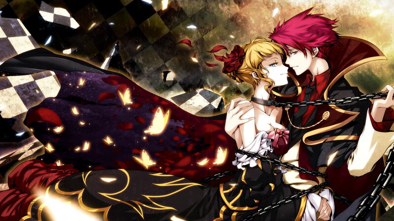 Anime couple in dramatic embrace