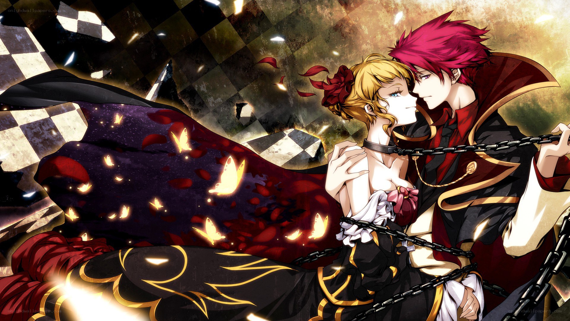 Anime couple in dramatic embrace