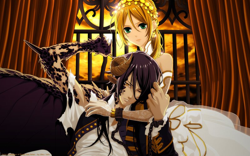 Anime couple in dramatic scene