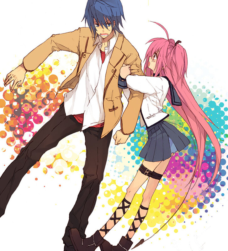Anime couple in dynamic pose