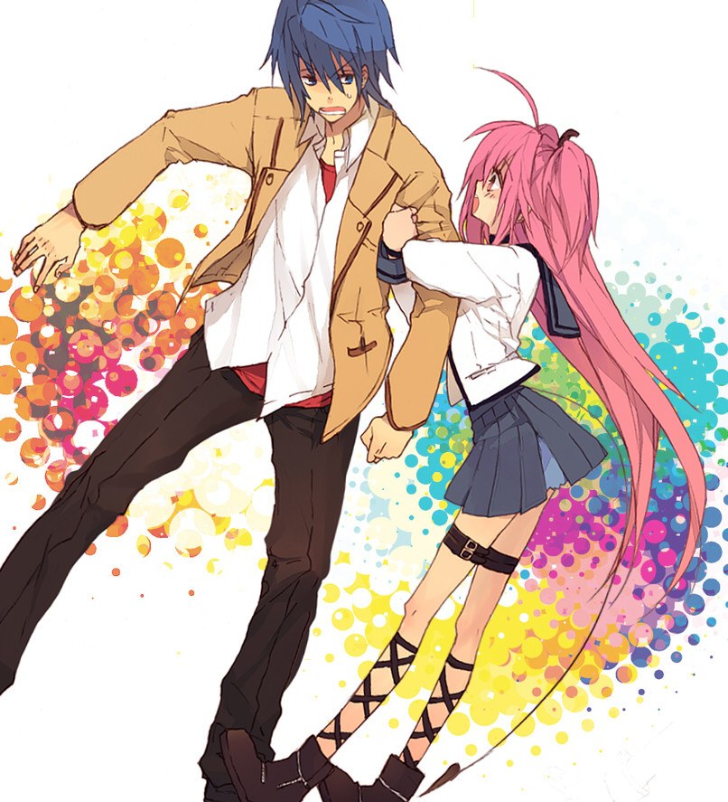 Anime couple in dynamic pose