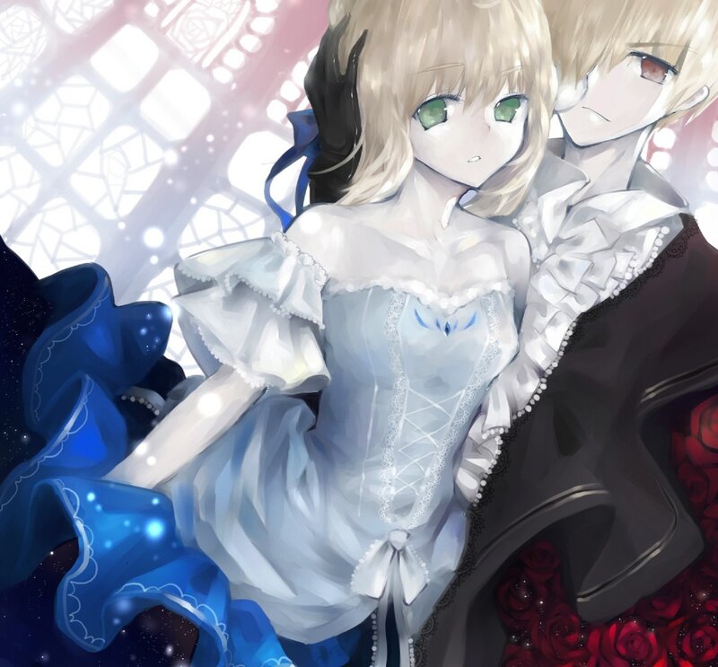 anime couple in elegant attire
