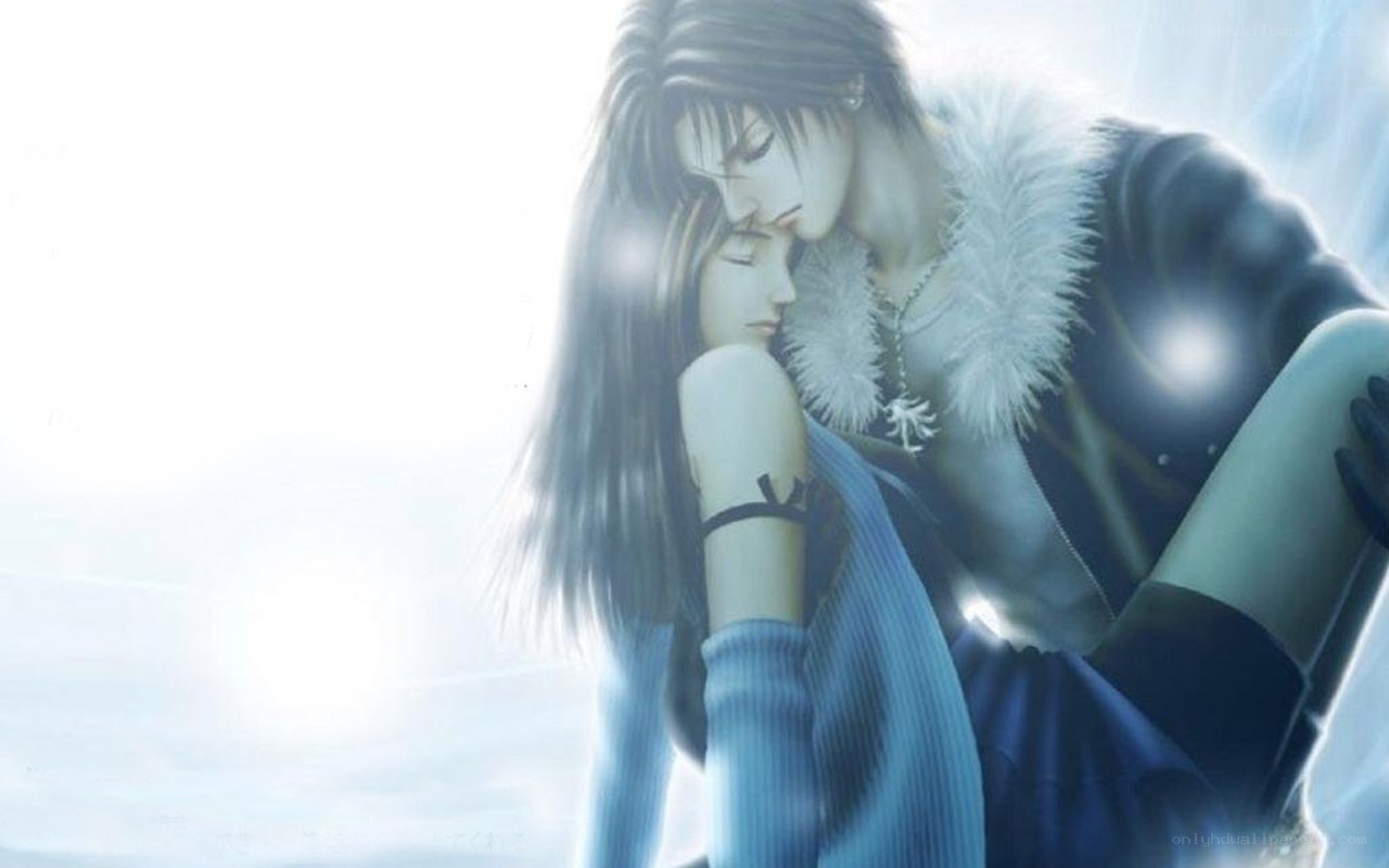 anime couple in embrace
