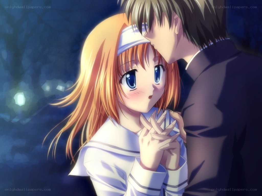 anime couple in embrace