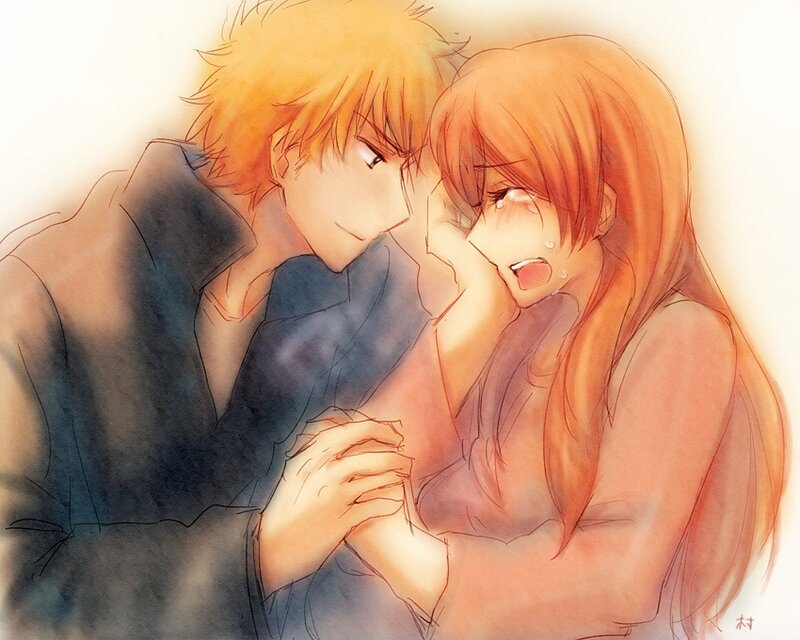 anime couple in emotional embrace