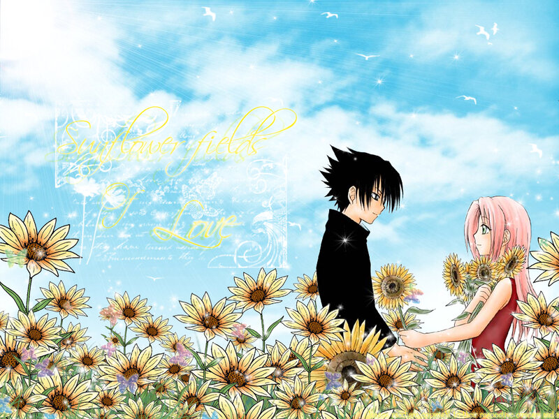 Anime Couple in Field — Blue
