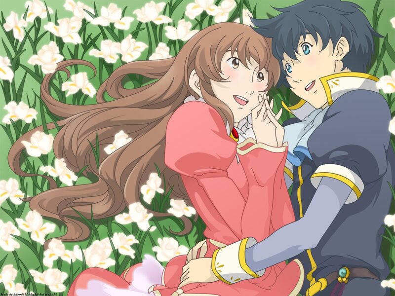 Anime Couple in Field — Green, Peaceful