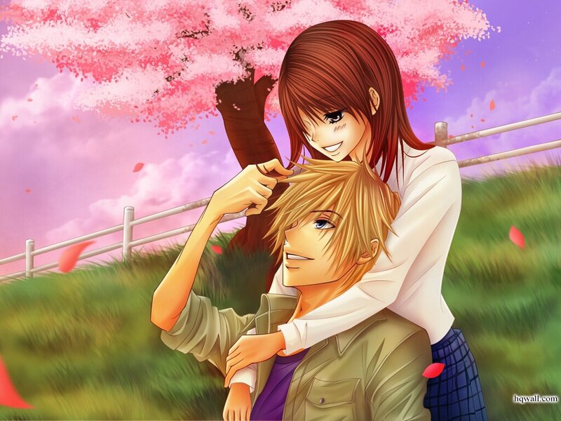 Anime Couple in Field — Pink