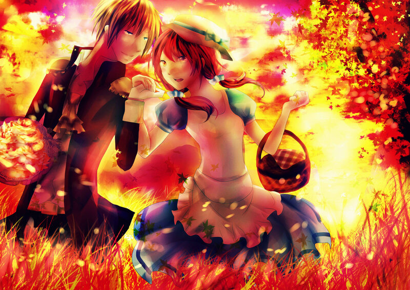 Anime Couple in Field — Red