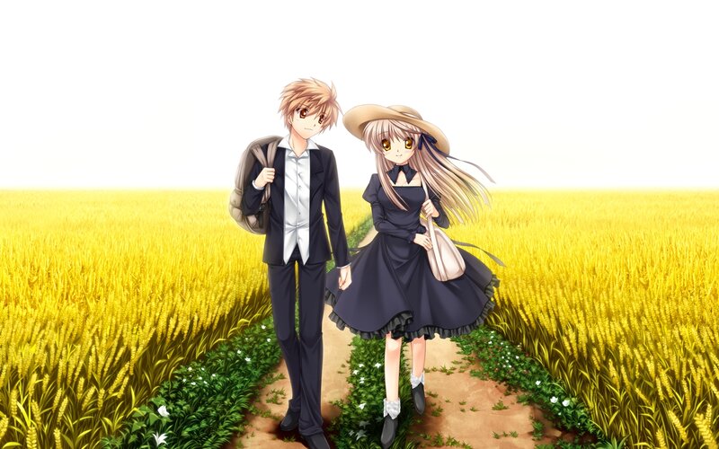 Anime Couple in Field — Yellow, Serene