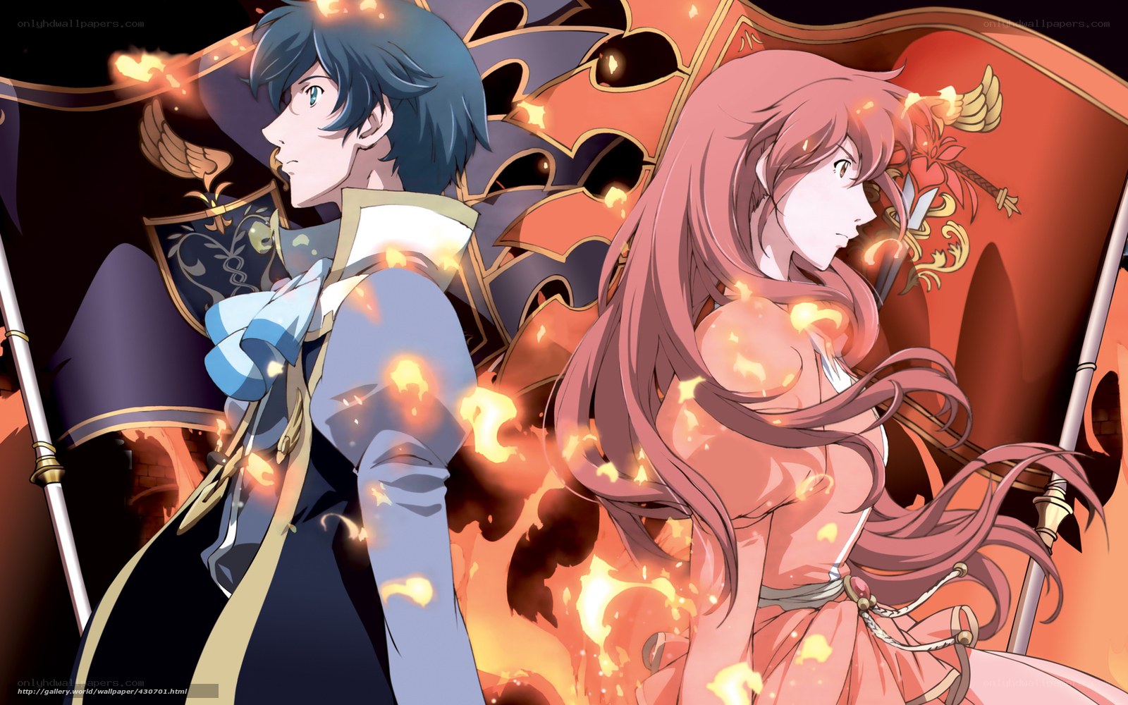 anime couple in fiery battle