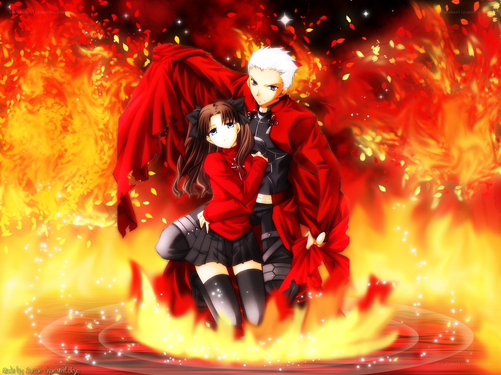 anime couple in fire