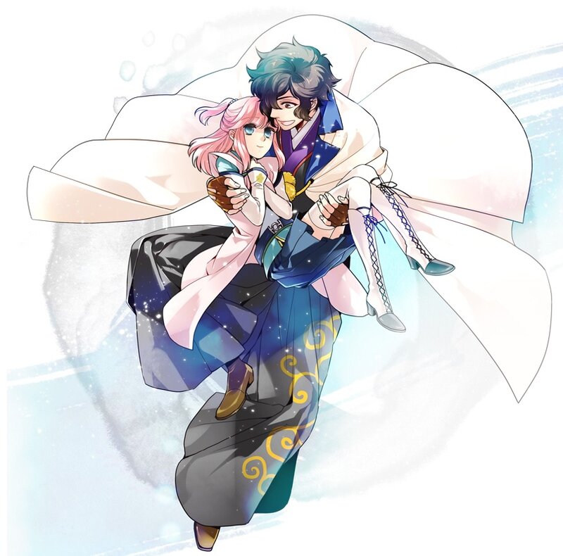 Anime Couple in Flight — Blue
