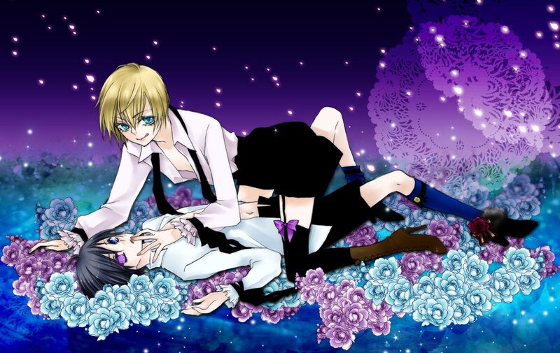 Anime couple in floral dream