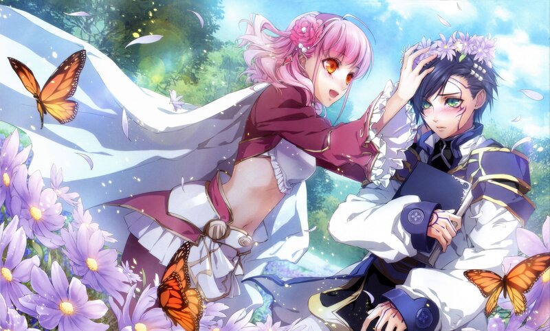 Anime couple in flower field