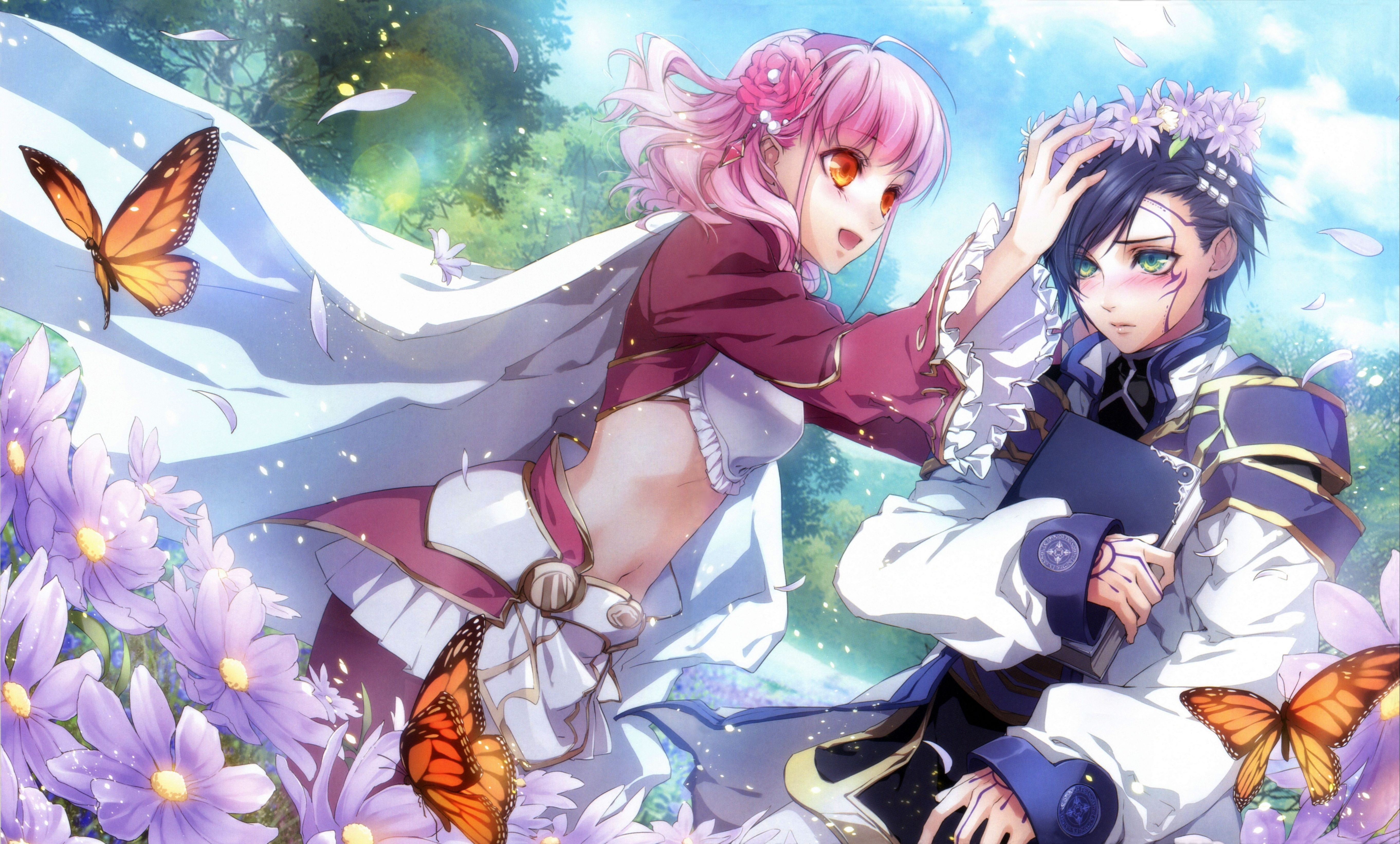 Anime couple in flower field
