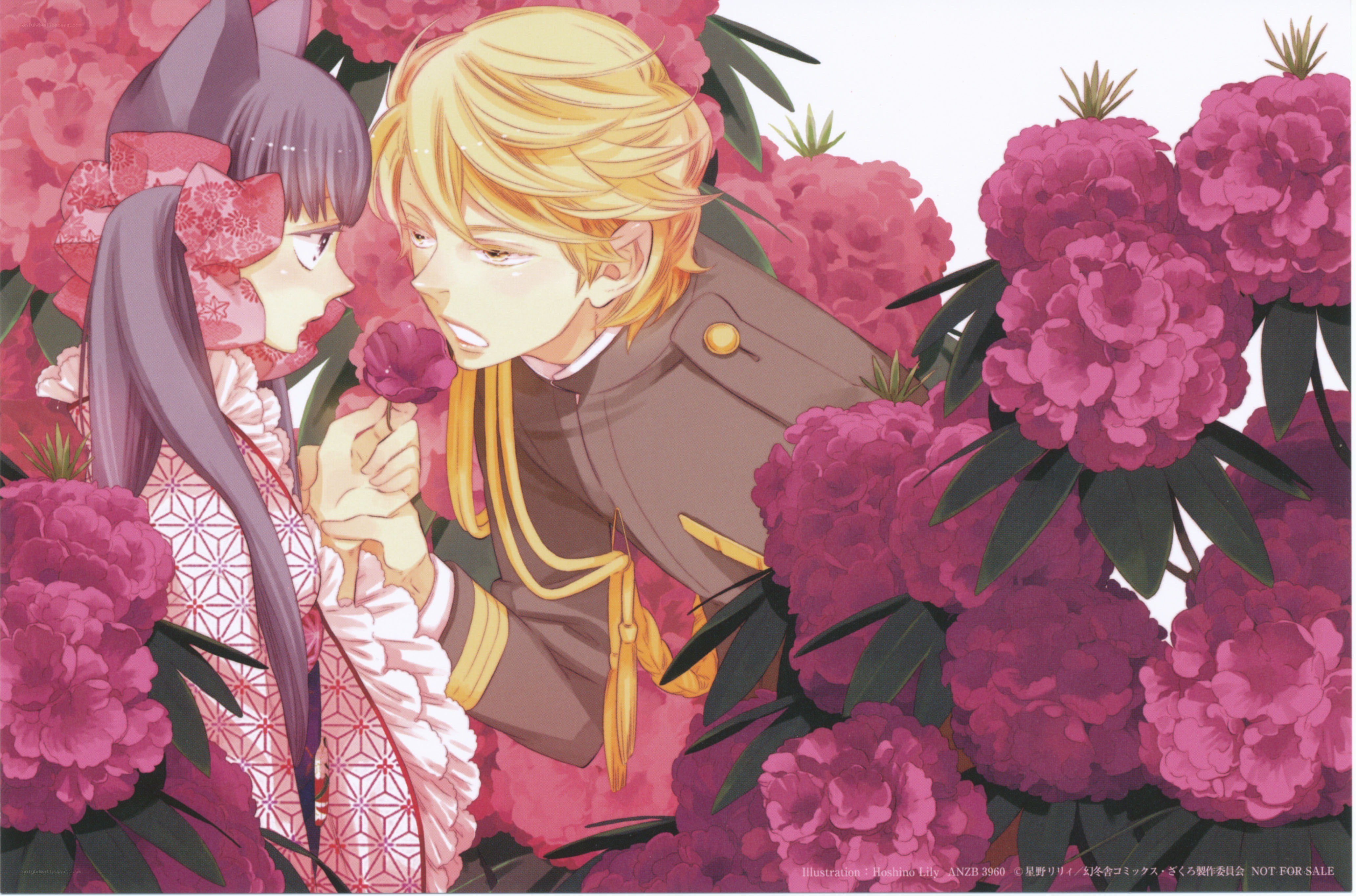 Anime couple in flowers