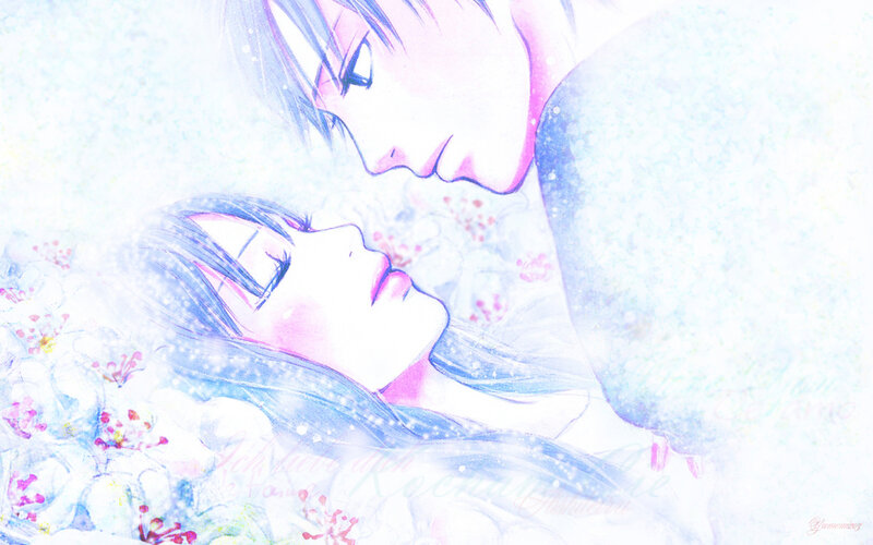 Anime couple in flowers
