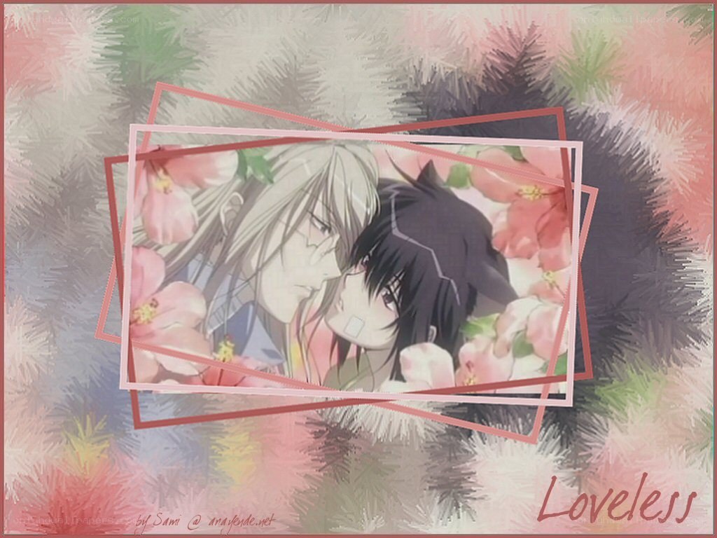 anime couple in flowers