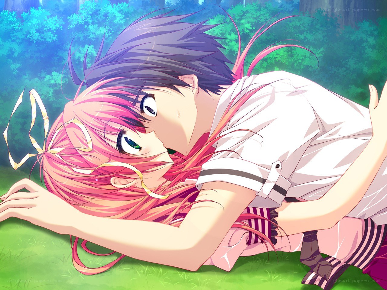 Anime couple in forest