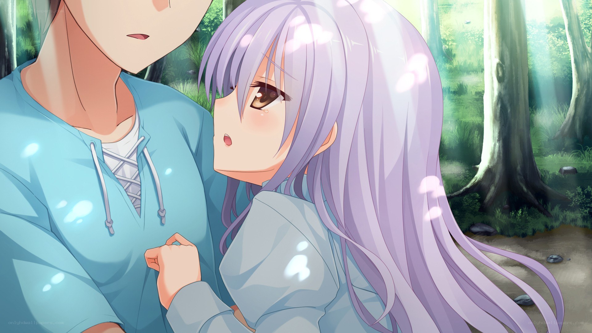 Anime couple in forest