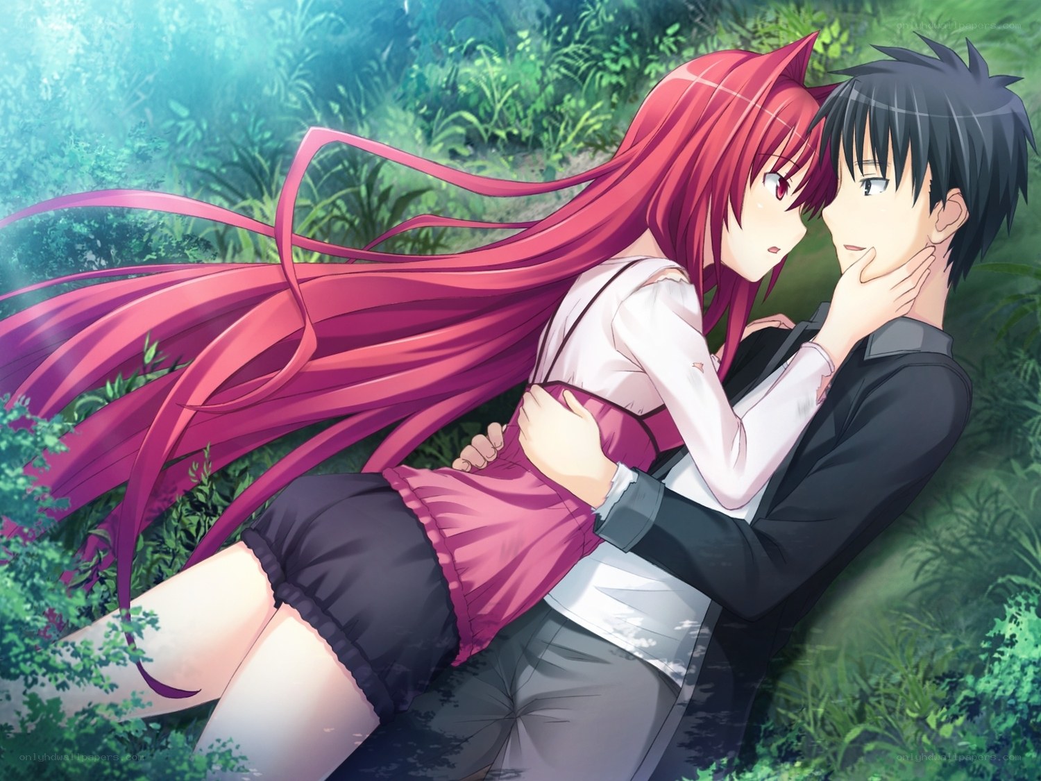anime couple in forest