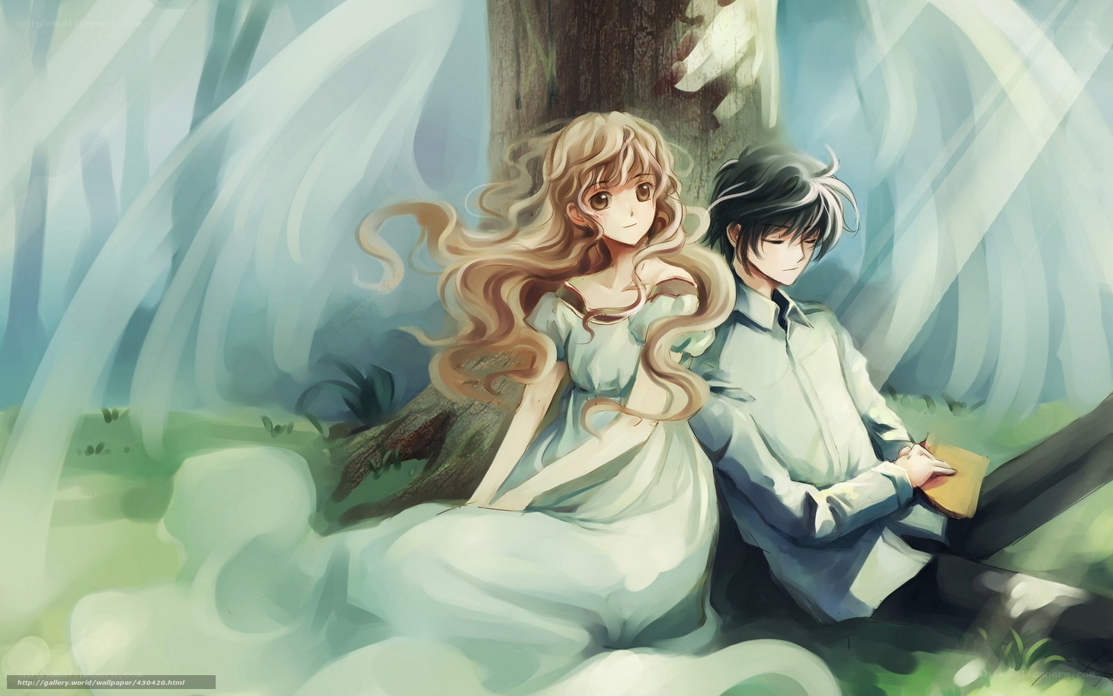 Anime couple in forest