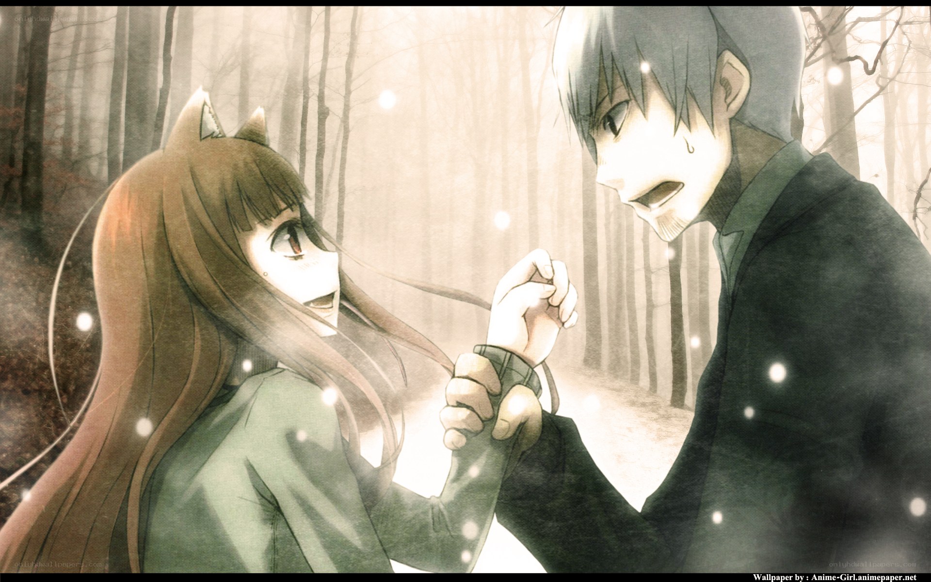 anime couple in forest