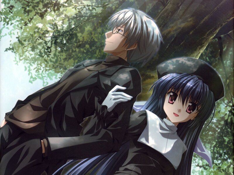 anime couple in forest