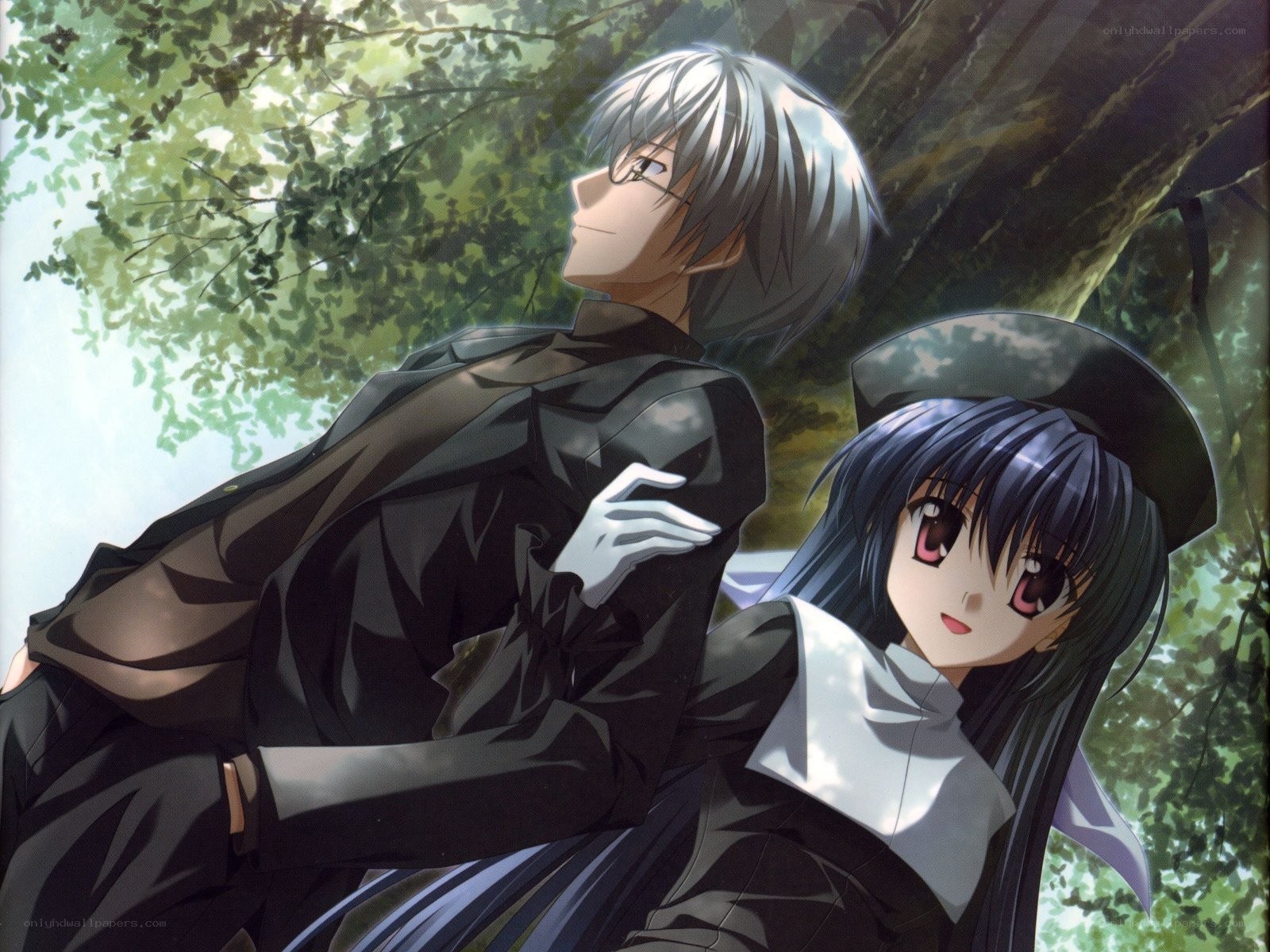 anime couple in forest