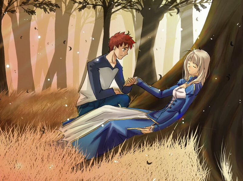 Anime couple in forest