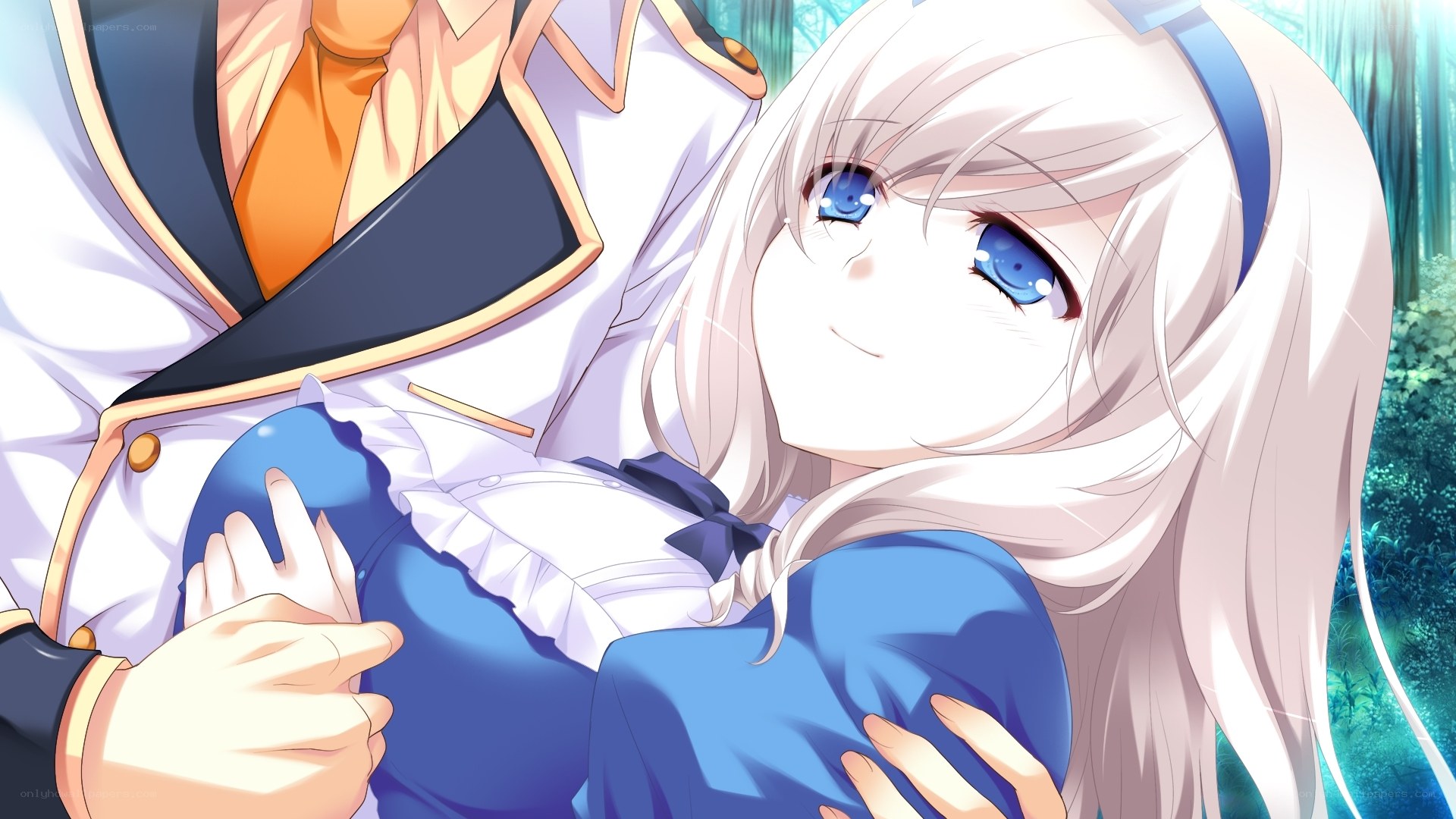 anime couple in forest