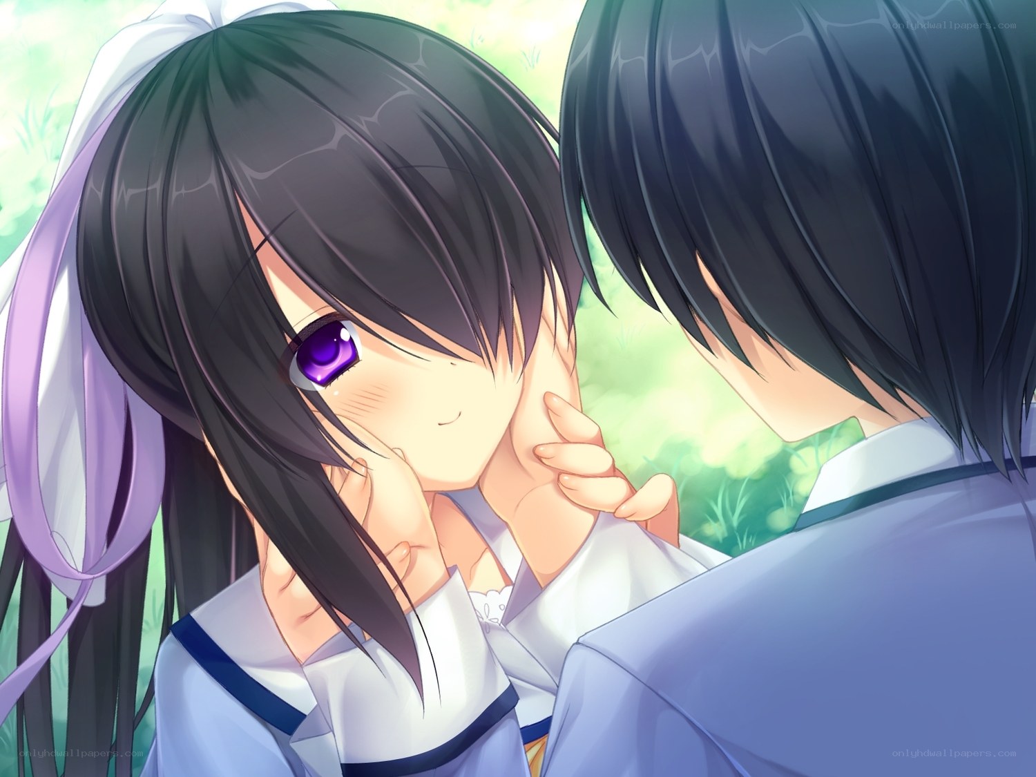anime couple in garden