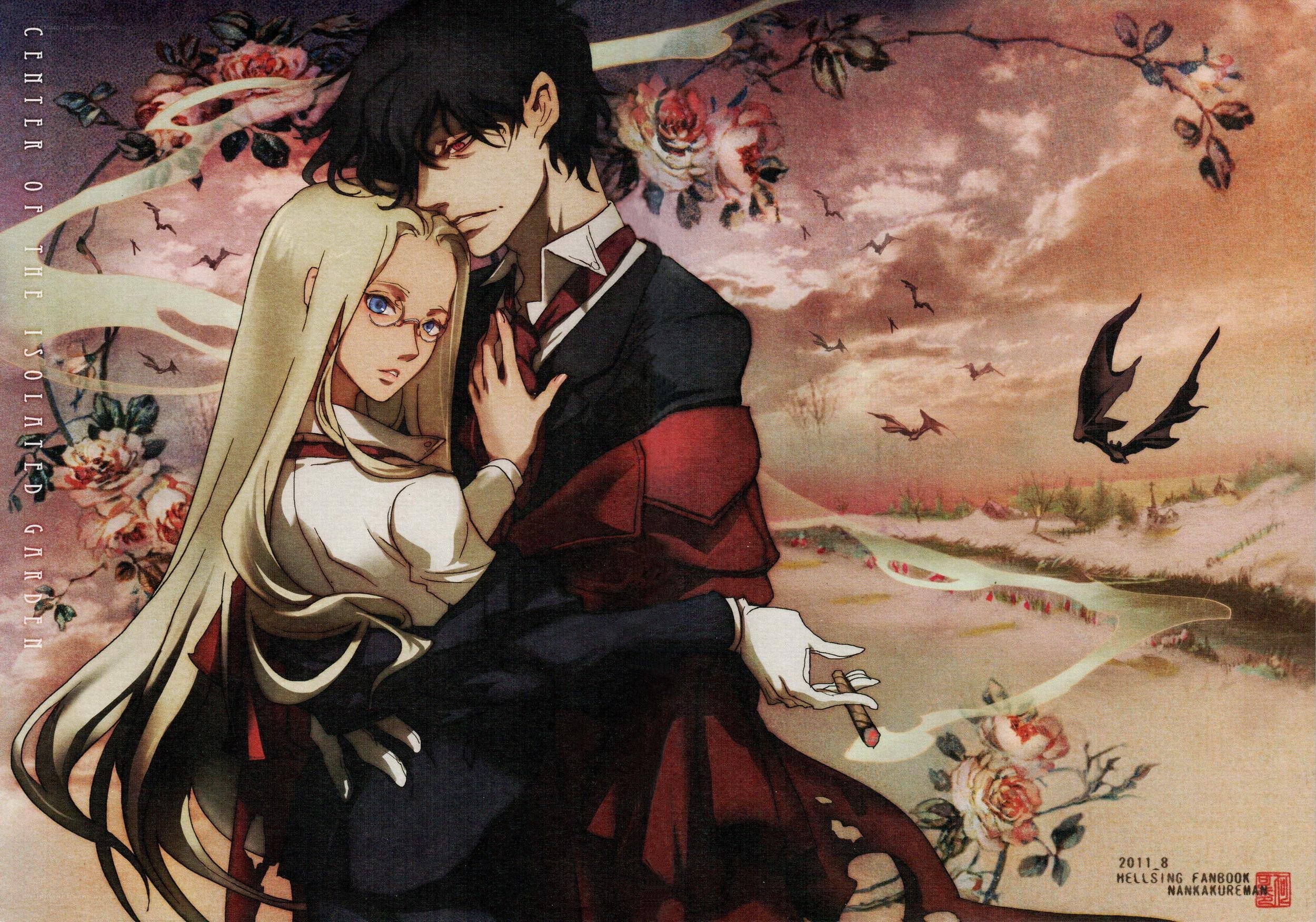 Anime couple in garden