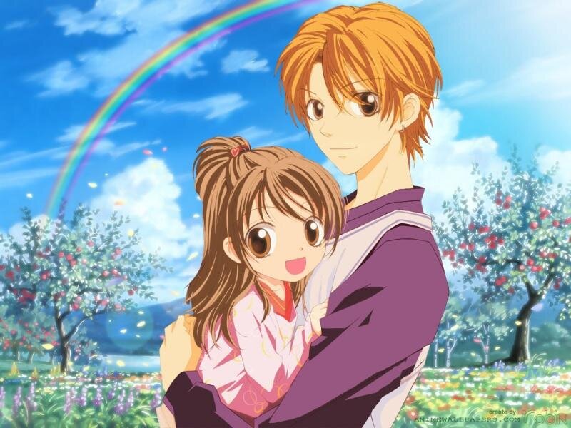 Anime Couple in Garden — Blue