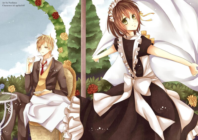 Anime Couple in Garden — Brown