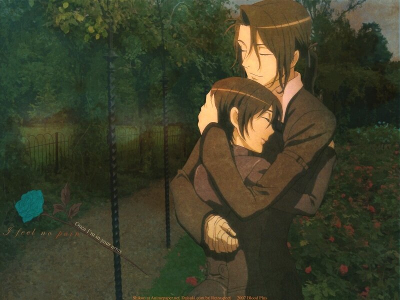 anime couple in garden embrace
