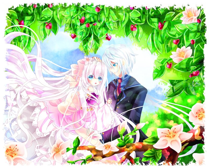 Anime Couple in Garden — Green, Serene