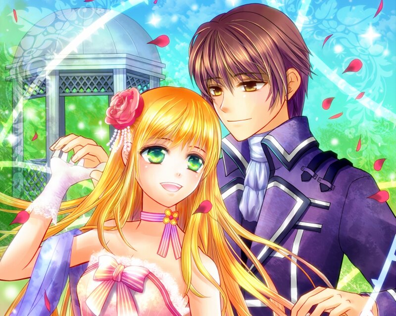 Anime Couple in Garden — Green
