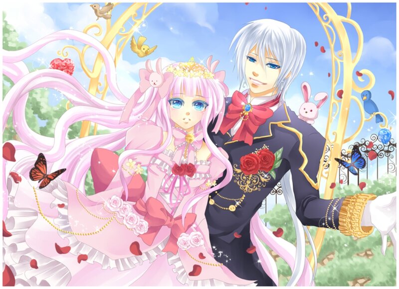 Anime Couple in Garden — Pink, Romantic