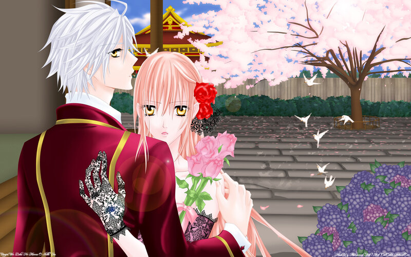 Anime Couple in Garden — Pink, Serene