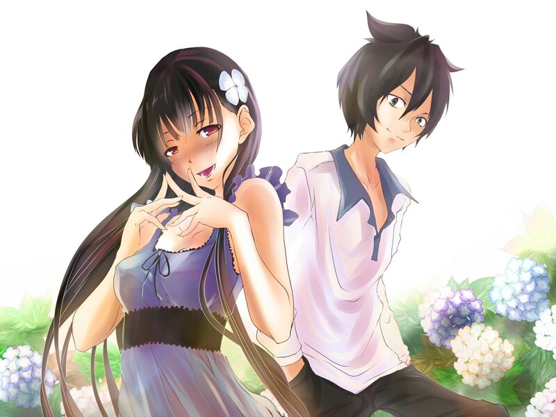 Anime Couple in Garden — Purple