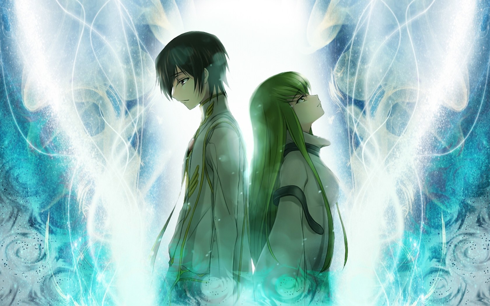 anime couple in glowing light